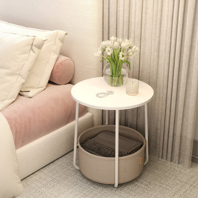 Bout de canapé rond avec panier de rangement