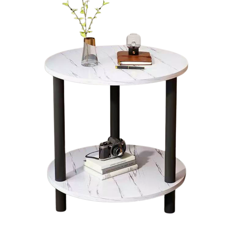 Bout de Canapé Rond Marbre Blanc 2 Niveaux