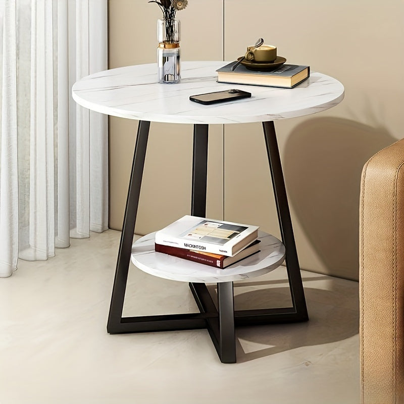 Bout de Canapé Rond Effet Marbre 2 Niveaux