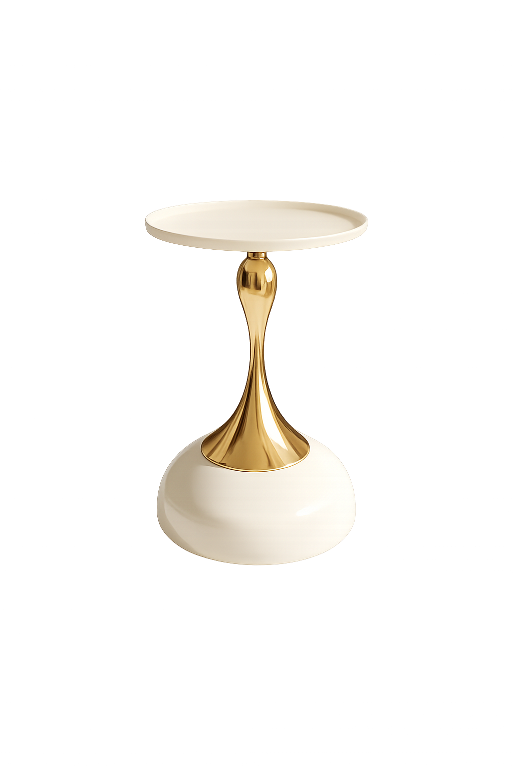 Bout de Canapé Rond avec Pied Doré Sculptural