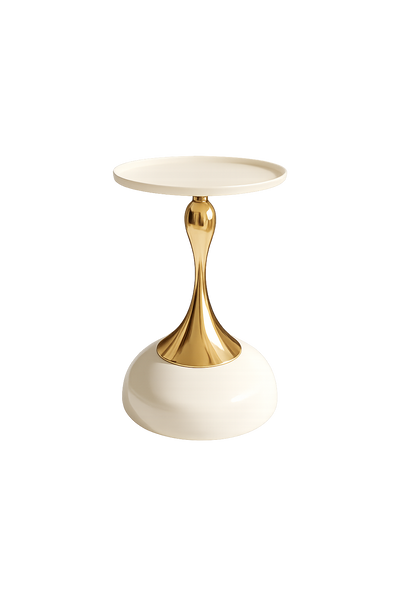 Bout de Canapé Rond avec Pied Doré Sculptural
