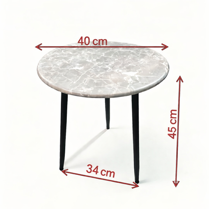 Bout de canapé rond effet marbre et métal noir