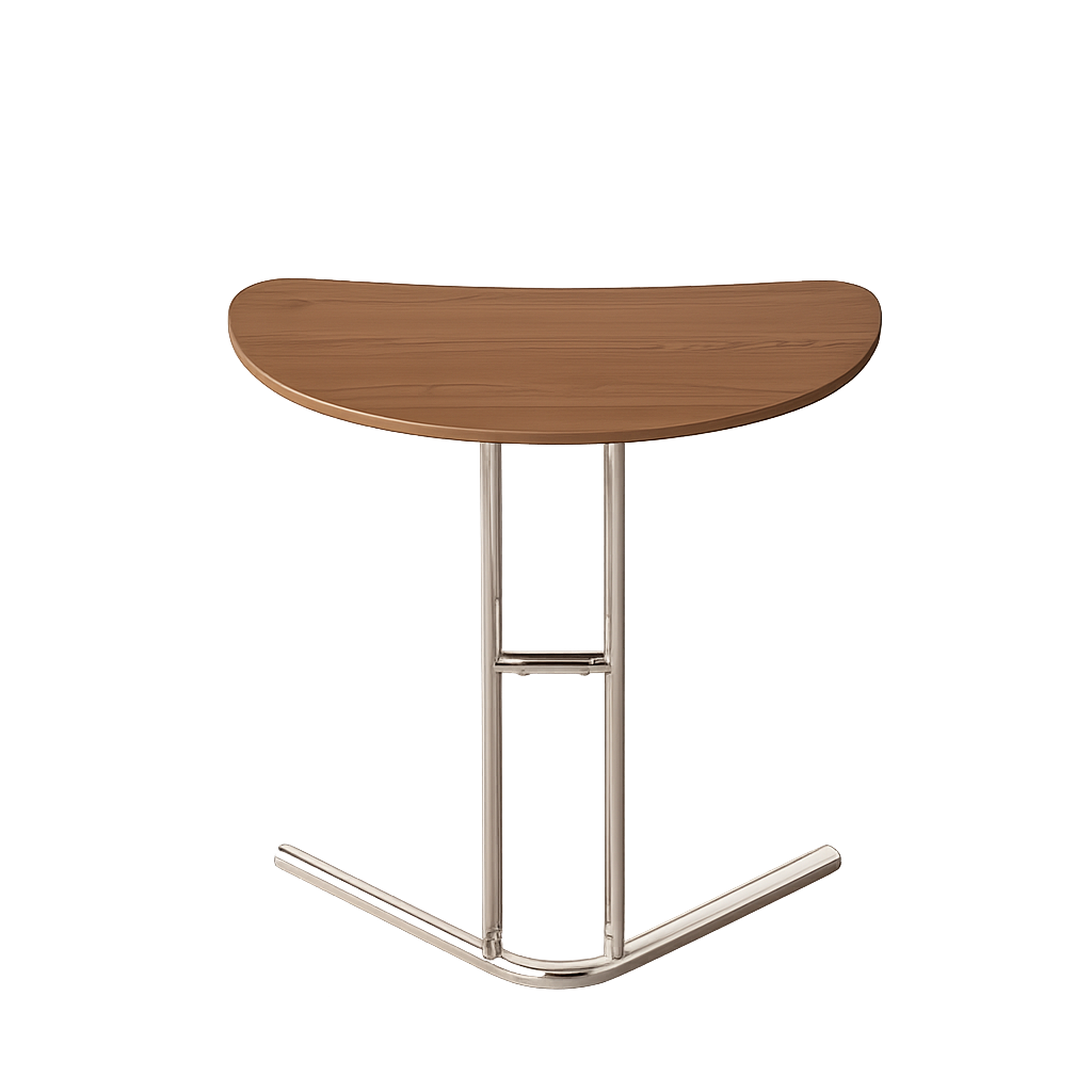 Bout de Canapé Demi-Lune Noyer avec Pieds Chromés